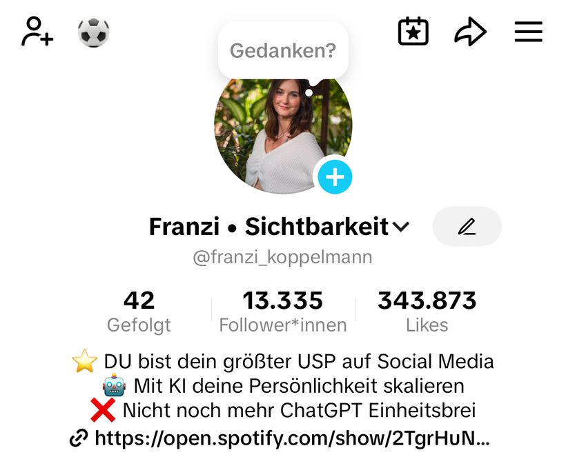 Franzis TikTok heute: 13.335 Followerinnen, 343.873 Likes