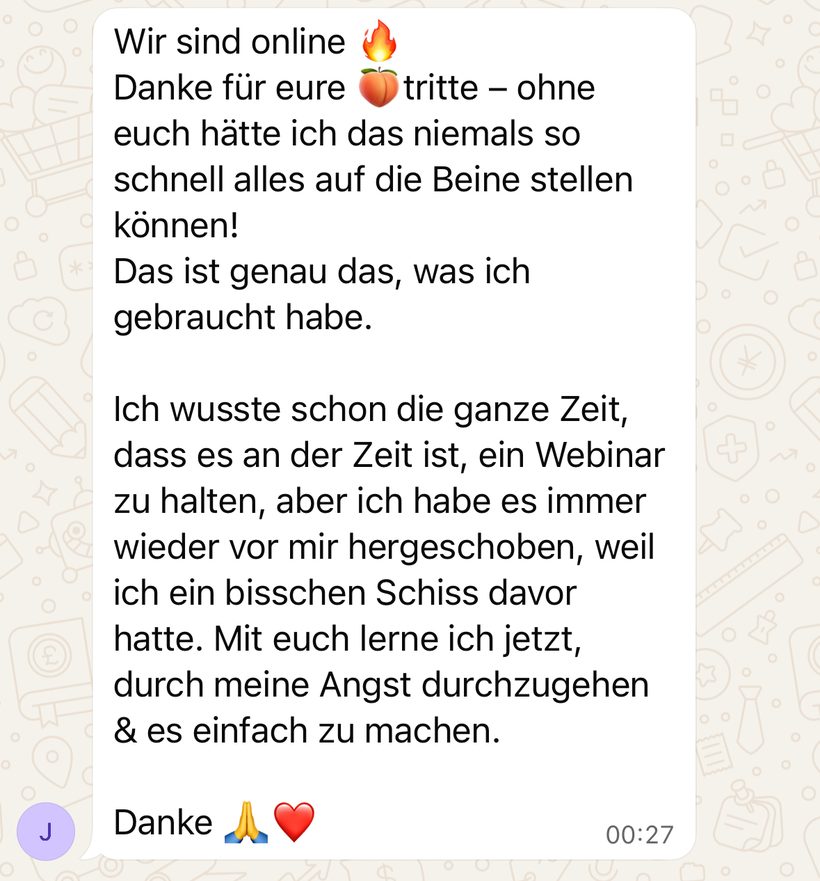 Nachricht einer Kundin: Wir sind online, ohne euch hätte ich das niemals so schnell auf die Beine stellen können